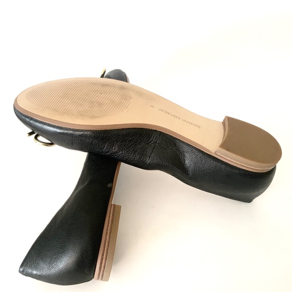 BANANA REPUBLIC BLACK LEATHER BALLET FLATS WITH METAL GOLD BOW Dress Shoes 8 - Picture 10 of 13
